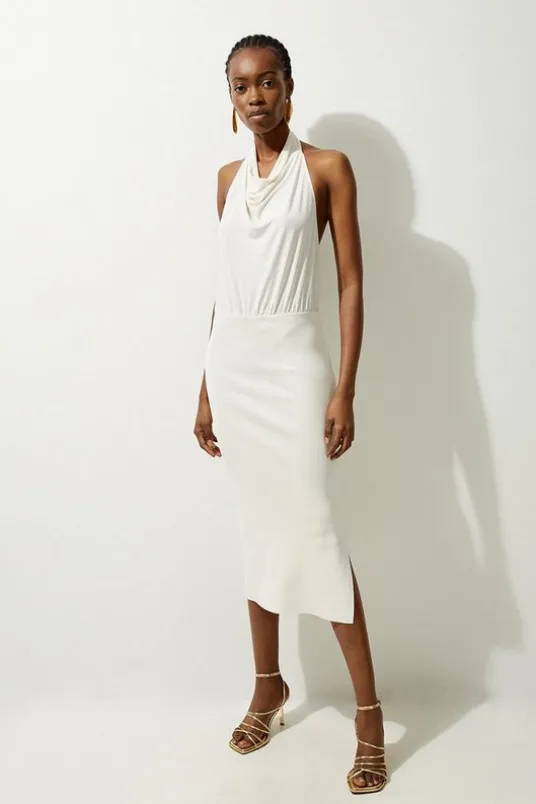 Tall Jersey Knit Mix Halter Neck Midi Dress