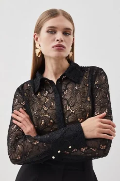 Tall Lace Button Down Woven Shirt