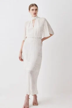 Tall Metallic Viscose Georgette Angel Sleeve Woven Midi Dress