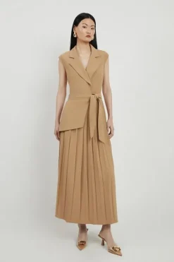 Tall Military Pleat Sleeveless Midi Dress