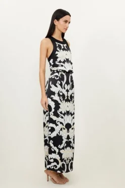Tall Mirrored Baroque Viscose Halter Midi Dress