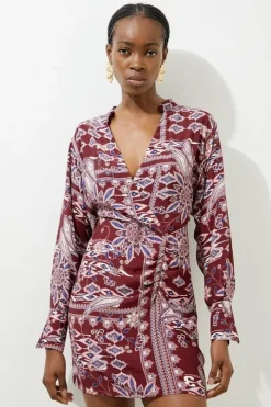 Tall Mixed Print Viscose Crepe Balloon Sleeve Mini Dress