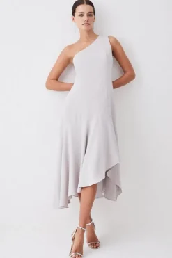 Tall One Shoulder Soft Tailored High Low Midi Dress