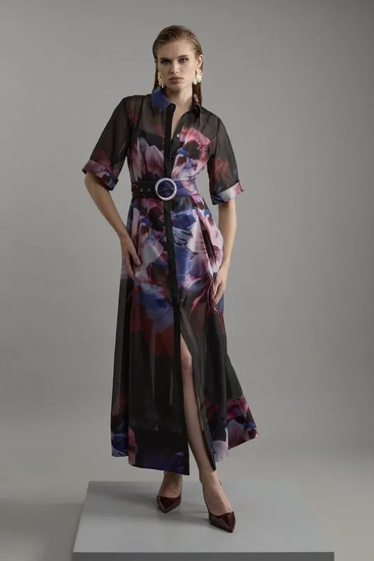 Tall Organdie Printed Shirt Midaxi Dress