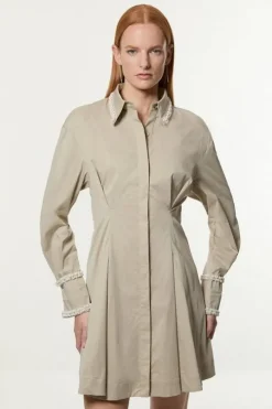 Tall Pearl Trim Cotton Full Skirt Mini Dress