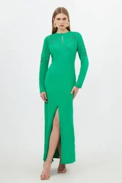 Tall Premium Cady Cutwork Long Sleeve Woven Maxi Dress