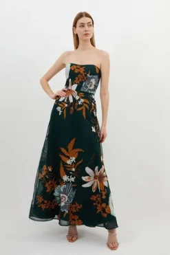 Tall Premium Embroidered Bandeau Beaded Organdie Woven Maxi Dress