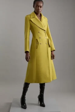 Tall Premium Italian Manteco Wool Military Double Breasted Tailored Midaxi Coat