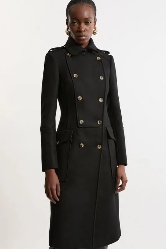 Tall Premium Italian Manteco Wool Military Tailored Midi Coat