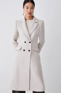 Tall Premium Italian Manteco Wool Fitted Tailored Midi Coat