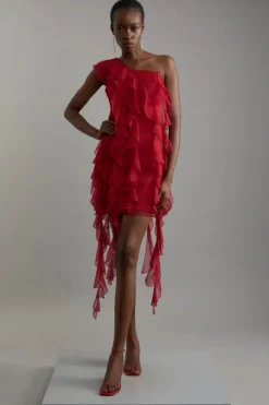 Tall Premium Viscose Georgette Panelled Ruffle Detail Woven Midi Dress