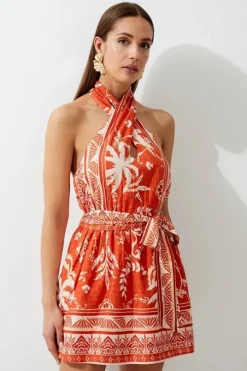 Tall Printed Viscose Cross Body Woven Mini Dress