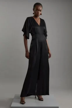 Tall Satin Angel Sleeve Woven Maxi Jumpsuit