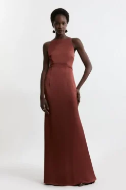 Tall Satin Back Crepe Long Sleeved Column Woven Maxi Dress