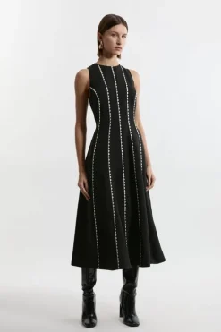 Tall Scallop Trim Panelled Crepe Maxi Dress