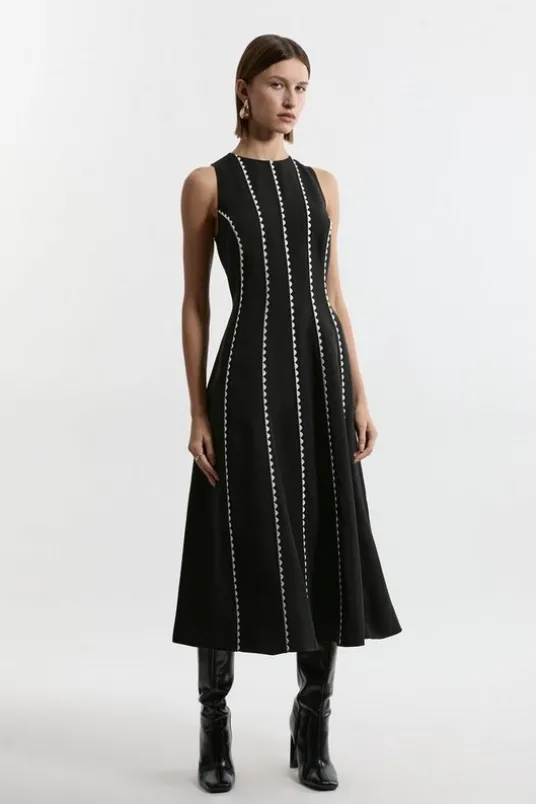 Tall Scallop Trim Panelled Crepe Maxi Dress
