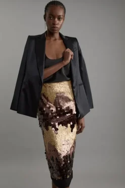 Tall Sequin Georgette Panelled Woven Midaxi Skirt