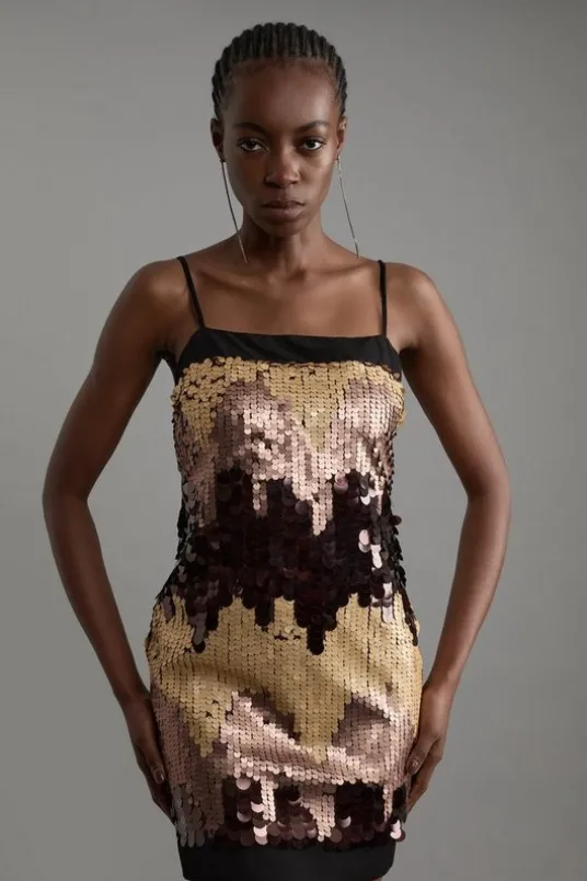 Tall Sequin Georgette Panelled Woven Mini Dress