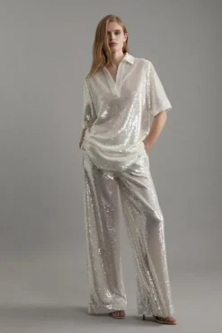 Tall Sequin Woven Wide Leg Pants