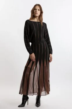 Tall Slinky Viscose Sheer Tie Detail Knit Dress