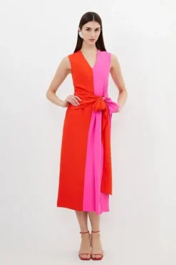 Tall Soft Tailored Colourblock Belted Column Maxi Dress