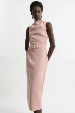 Tall Soft Tailored Drape Detail Sleeveless Tailored Midi Dress