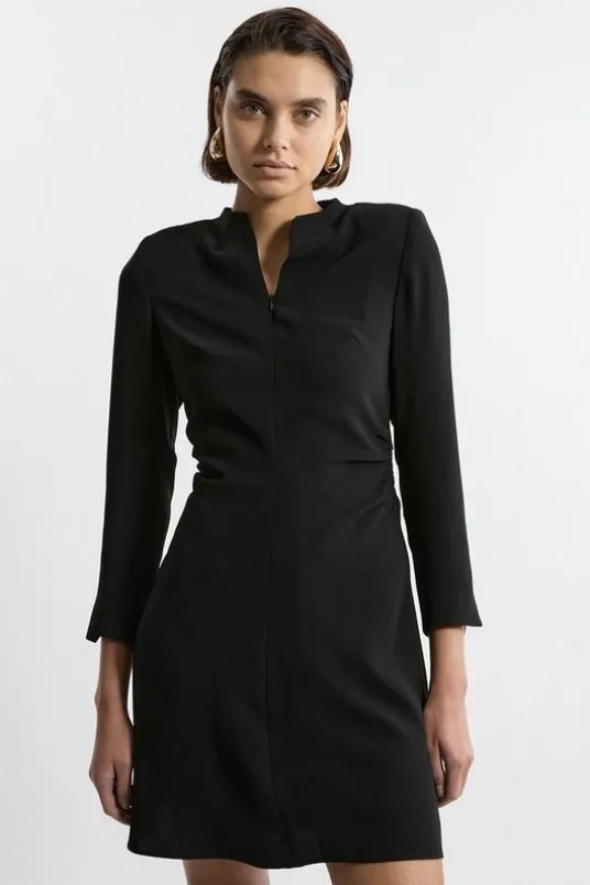 Tall Soft Tailored Ruched Waist Long Sleeve Mini Dress