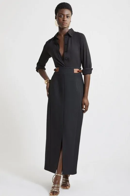 Tall Tailored Compact Stretch Tab Detail Midi Skirt