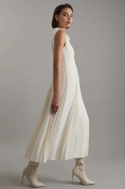 Tall Tailored Crepe Pleated Buckle Detail Sleeveless Midaxi Dress