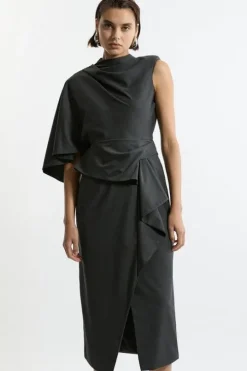 Tall Tailored Draped Asymmetric Maxi Dress