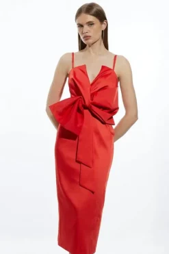 Tall Tailored Satin Bow Detail Midi Dress
