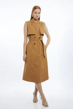 Tall Tailored Sleeveless Belted Trench Coat