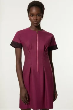 Tall Tailored Twill Lace Mix Zip Front Mini Dress