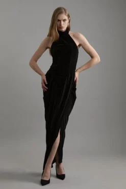 Tall Tailored Velvet Halter Neck Maxi Dress