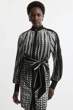 Tall Tipped Border Print Georgette Mini Dress