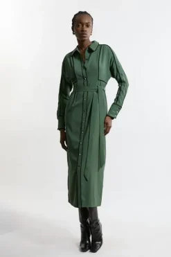 Tall Twill Midaxi Woven Shirt Dress With Belt