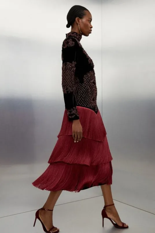 Tall Velvet Baroque Fringe Woven Maxi Dress