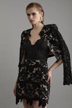 Tall Velvet Cutwork Lace Detail Mini Skirt