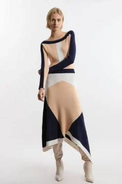 Tall Viscose Blend Asymmetric Color Block Dress