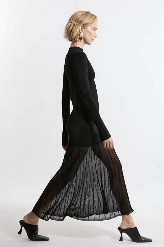 Tall Viscose Blend Knit Sheer Skirt Midaxi Dress