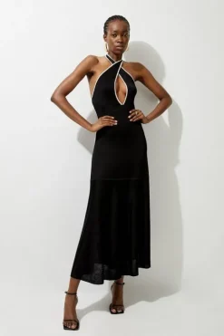 Tall Viscose Blend Slinky Knit Jacquard Maxi Column Dress