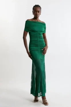 Tall Viscose Blend Slinky Sheer Knit Off The Shoulder Maxi Dress