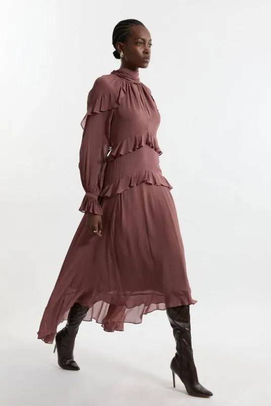 Tall Viscose Georgette Ruffle Detail Drama Woven Dress