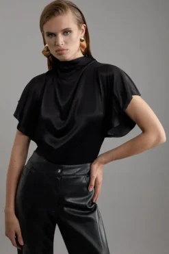 Tall Viscose Satin High Neck Woven Blouse