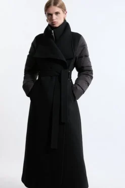 Tall Wool Blend Hybrid Puffer Belted Midi Coat