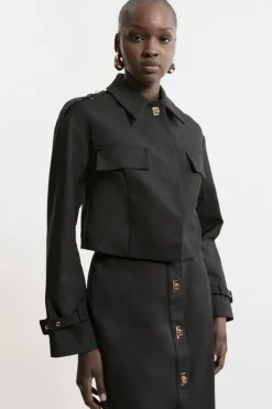 Techno Cotton Gold Clasp Detail Cropped Woven Jacket