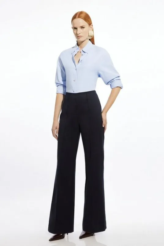 Techno Cotton Pintuck Woven Wide Leg Pants