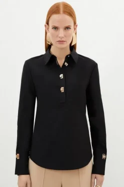 Techno Cotton Woven Shirt With Gold Clasp