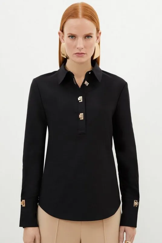 Techno Cotton Woven Shirt With Gold Clasp