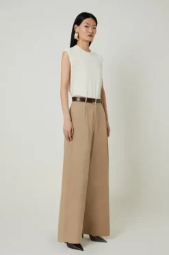 Tencel Cotton Pleated Wide Leg Dress Pants